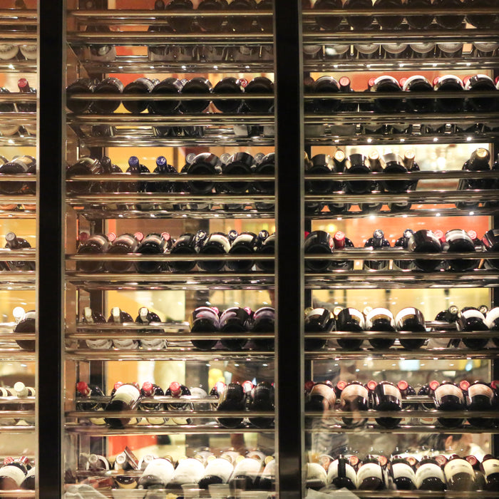 bottles of wine in refrigerator storage